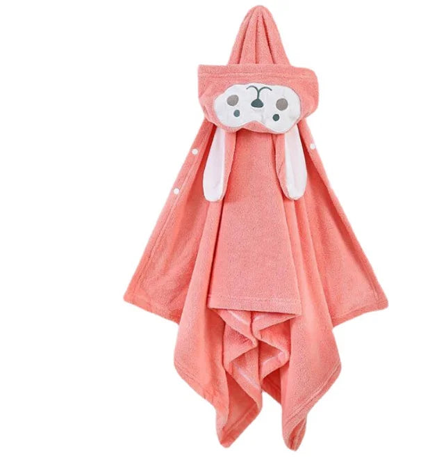 Soft Coral Velvet Children's Hooded Bath Towel Cape Bath Towel