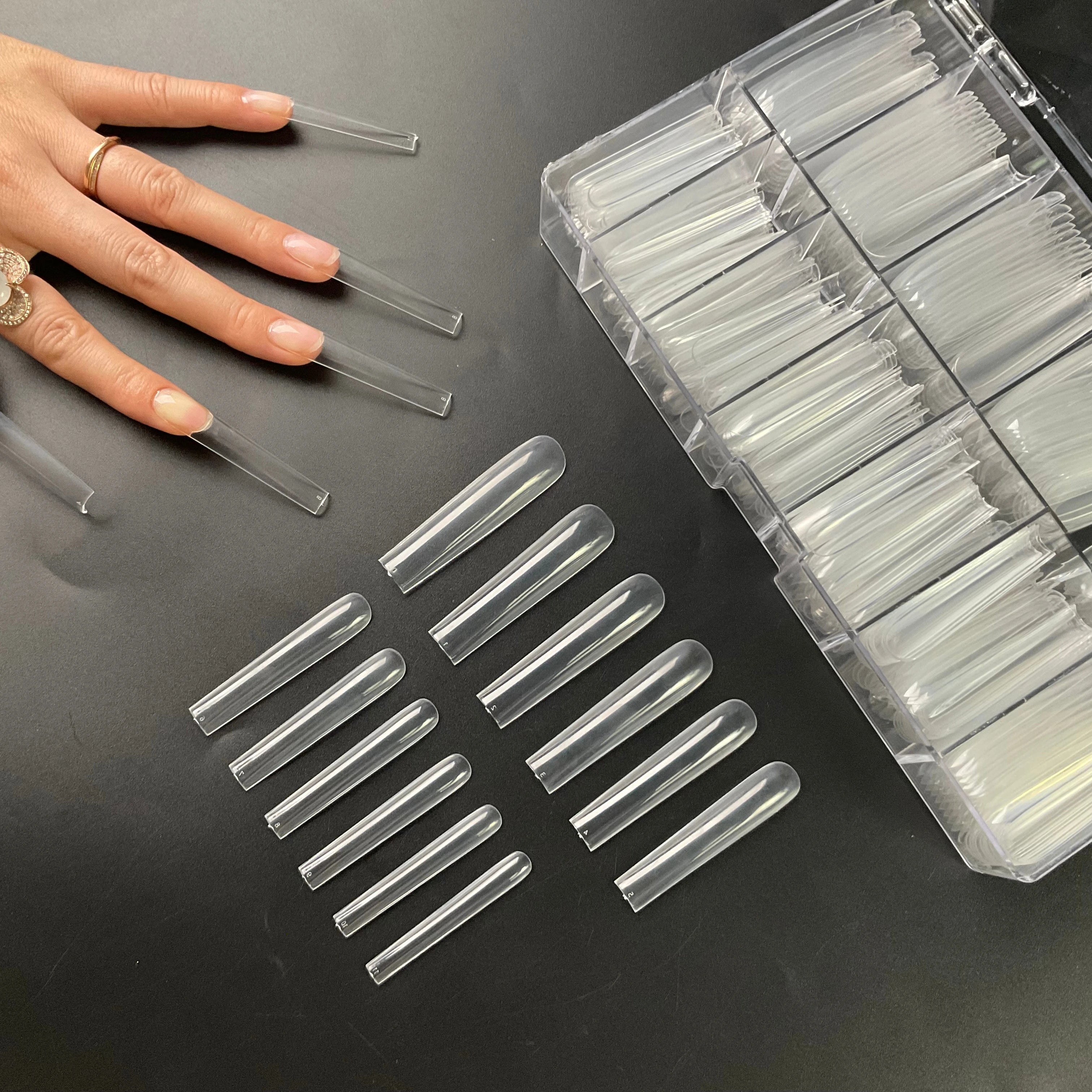 Nail Product Supply 504 PCS ABS Clear Full Cover False Tapered Square Nail Tips
