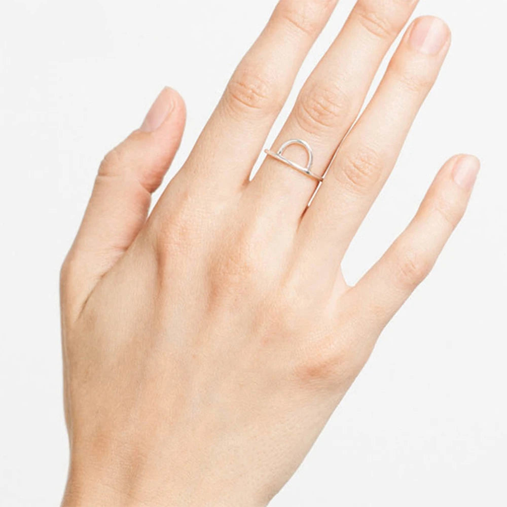 Top Quality Minimalist Jewelry Titanium 316L Stainless Steel 14k Gold PVD Plated Semi-Circular Ring for Women