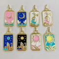 JS1697 18k Gold Plated Enamel Tarot Card PendantStar Strength Sun Moon Symbolic Charm Tarot Card Mystic Jewelry Supplies