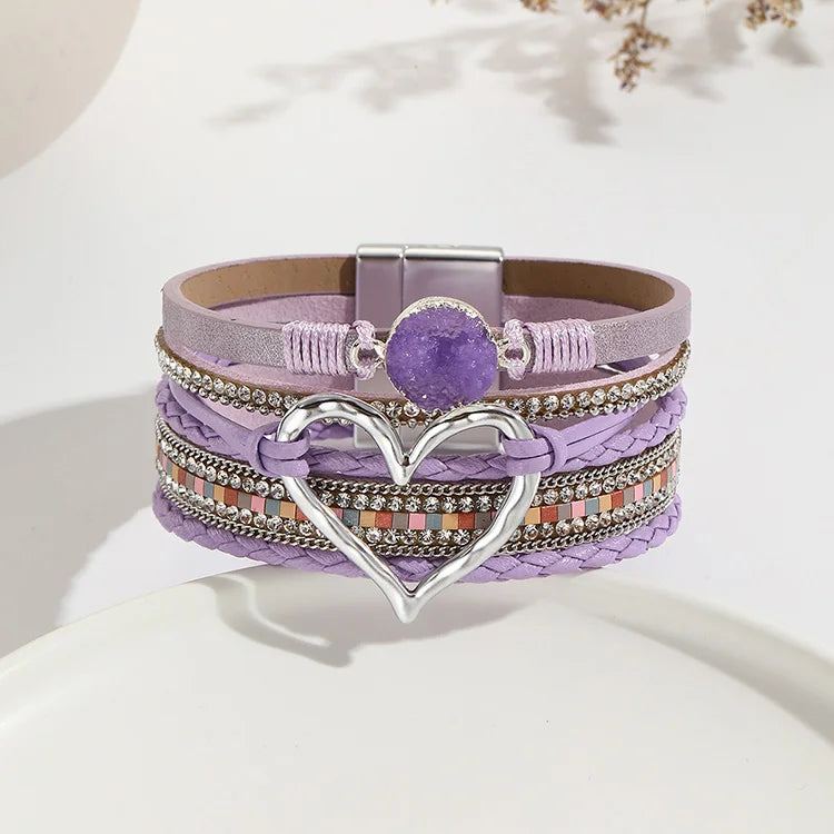 European American Style Bohemian Bracelets Love Heart Stone Beads Bracelet Fashion Gifts Leather Bracelets for Women
