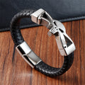 Hip Hop Jewelry Skull Stainless Steel Bracelet Customized Name Black Leather Braided Rope Bangle Men Leather Bracelet