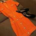Delicacy Slim Cutting Sexy Deep V-neck Hollow Out Solid Short Sleeve Office Lady Women Fashion Mini Dress Orange