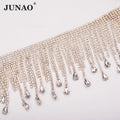 JUNAO Wholesale 1 Yard Shiny Clear Drop Glass Rhinestone Fringe Trim Crystal Cup Chain Strass for Dress Decoration