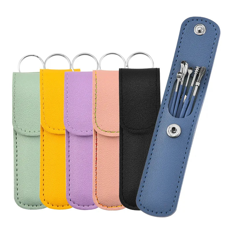 6pcs/set Spring Ear Wax Cleaner Tool Stainless Steel Ear Wax Pickers Ear Cleaning Tools with Box