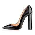 Women Pointed Toe Chunky Heel Black Patent Leather Suede Large Size High Heels Pumps
