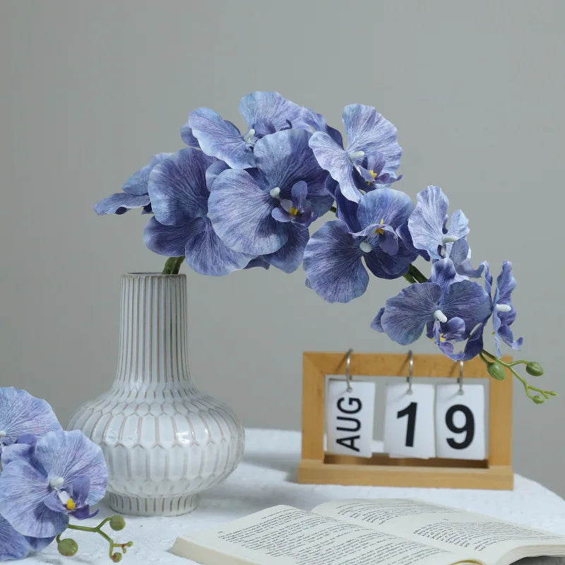 Factory Wholesale Luxury Style 9 Heads Simulated Artificial Orchid Phalaenopsis Flower for Home Wedding Living Room Decor
