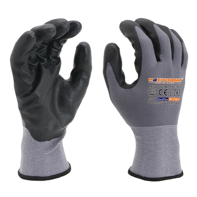 MAXITOUGH Comfortable Breathable 15 Gauge  Nylon and Spandex Shell With Nitrile Foam Coated General Work Glove