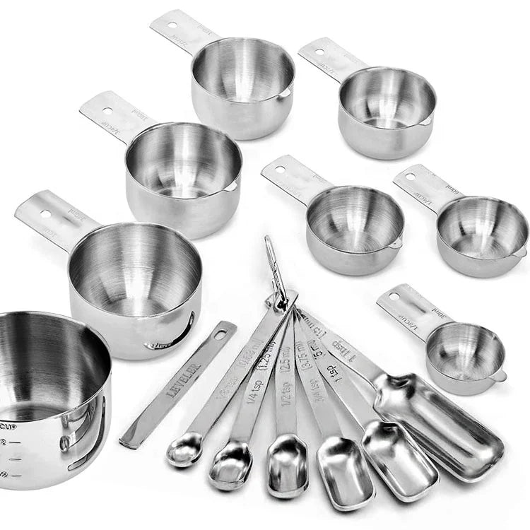 Measuring Cups Spoons Set Stainless Steel 15 Pcs Rings Accessories Kitchen Box Packing Color Feature Powder Liquid Eco-Friendly