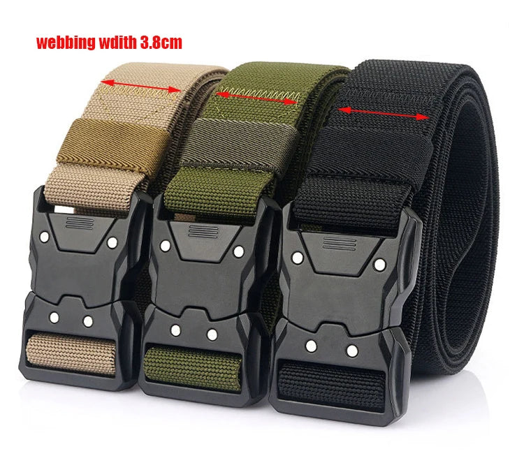 Low MOQ Custom Logo 1.5 Inch Adjustable Nylon Man Tactical Belts Strech Waist Belt With Quick Release Safty Seat Belt Buckle