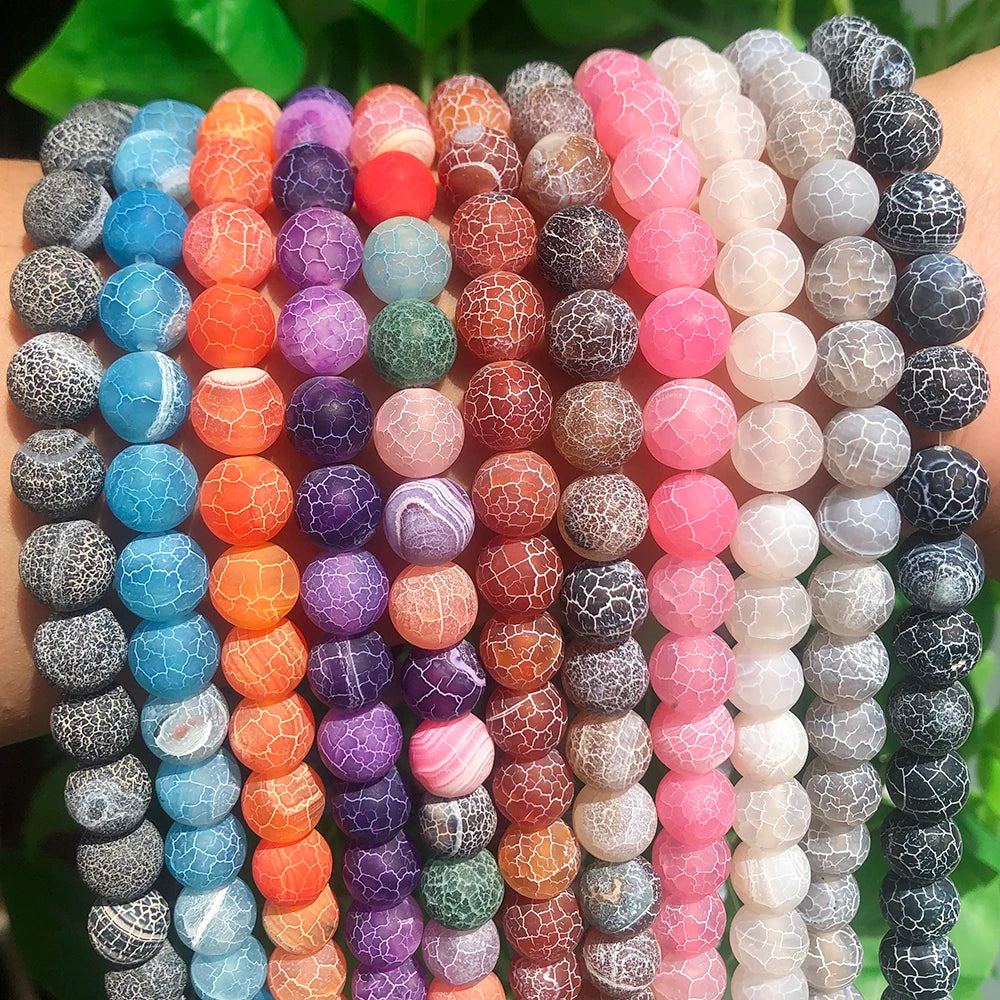 Wholesale Matte Weathered 6/8/10MM Stone Beads Frosted Cracked Agates for DIY Jewelry Bracelet