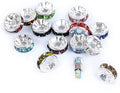 100pcs Assorted Colors Crystal Rondelle Spacer Beads Silver Tone Metal Rhinestone Crystal Loose Beads for Jewelry Making