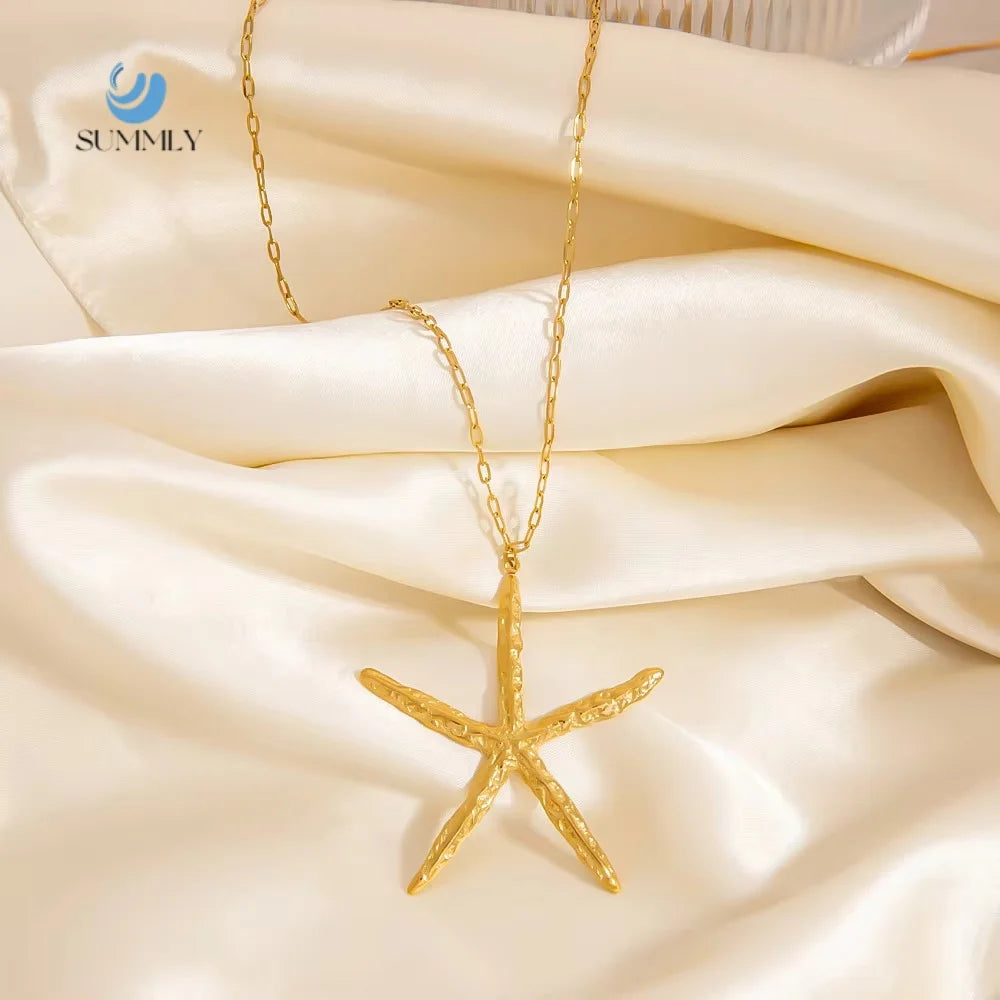 SUMMLY Trend Wholesale Simple Creative Starfish Charm Design 18K Gold Plated Stainless Steel Chain Necklace Fashion Jewelry
