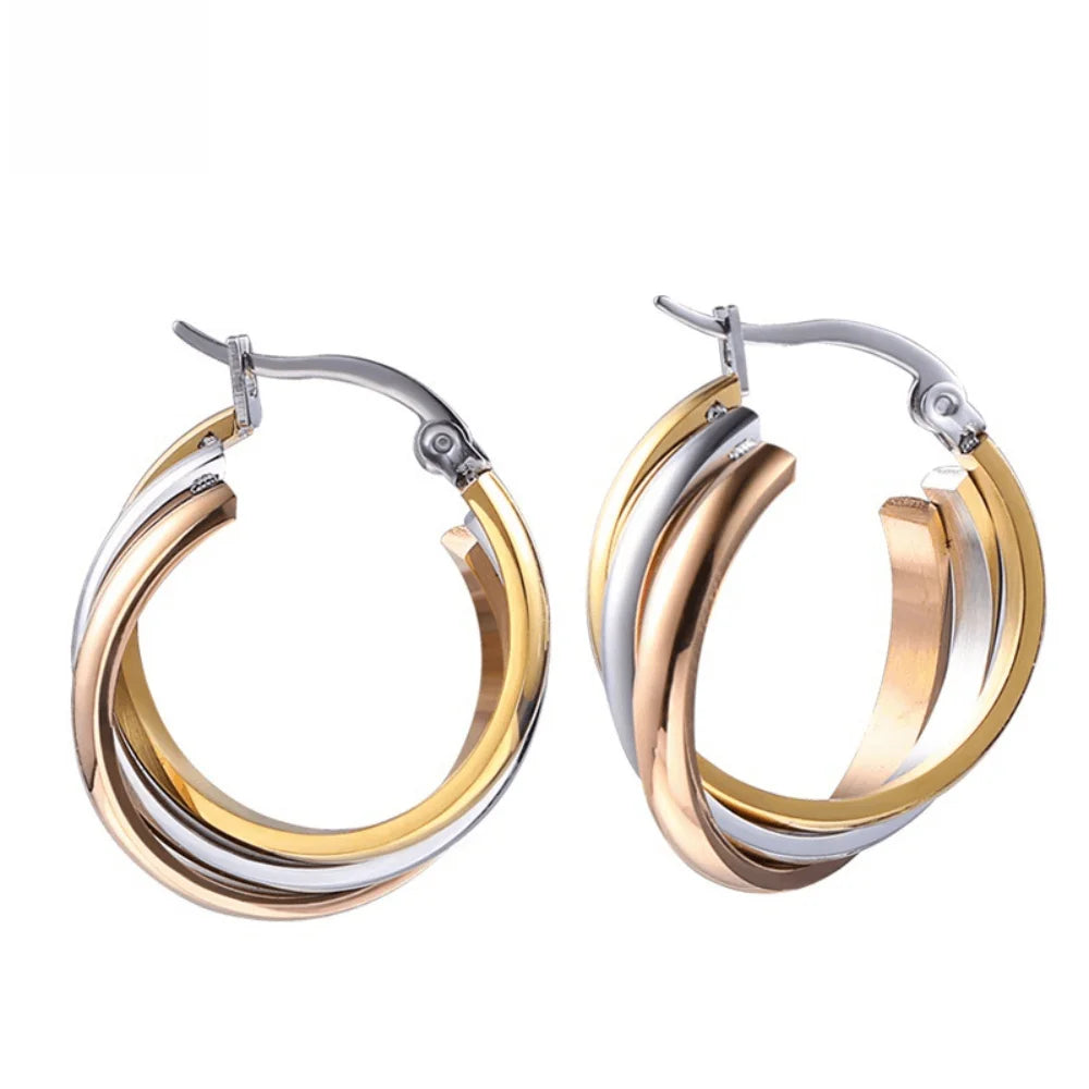 Women Face Statement Stainless Steel Triple Hoop Earrings Jewelry Earring Manufacturer Supplier China