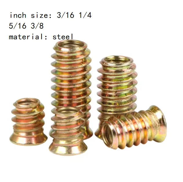 3/16 1/4 5/16 3/8 Steel Countersunk Hex Furniture Wood Threaded Insert Nuts