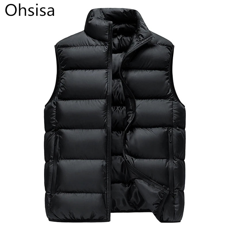 Europe Men's Autumn and Winter Vest Feather Rong Cotton Vest Sports Padded Warm Coat Vest Jacket