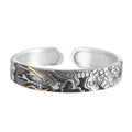 Pure Silver 999 Bracelet Bangles for Men Frosted Retro Inlaid Copper Carnelian Opening Dragon Punk Rock Hip Hop Cuff Bracelet