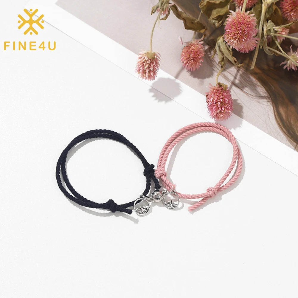 Friendship Handmade Jewelry Magnetic Long Distance Touch Cotton Woven Adjustable Rope Bracelet for Couples