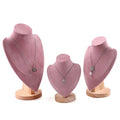 Pink Series Suede Mannequin Model Jewelry Necklace Prop Chain Display Stand With Wood Base MegaBDM