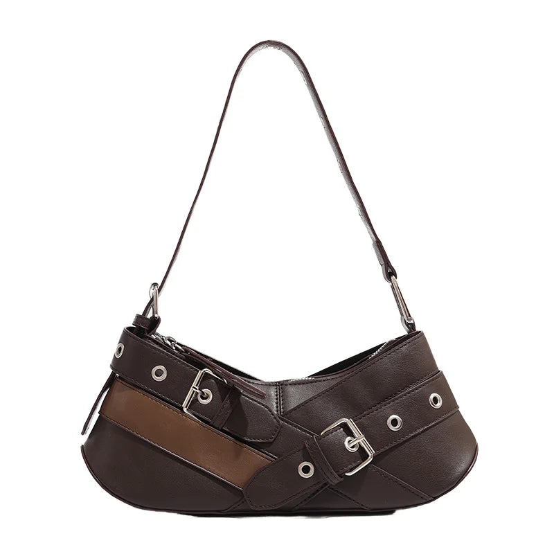 Vintage Belts Deco Women Shoulder Bags Designer Armpit Bag Punk Motorcycle Bag Luxury Pu Leather Lady Handbags