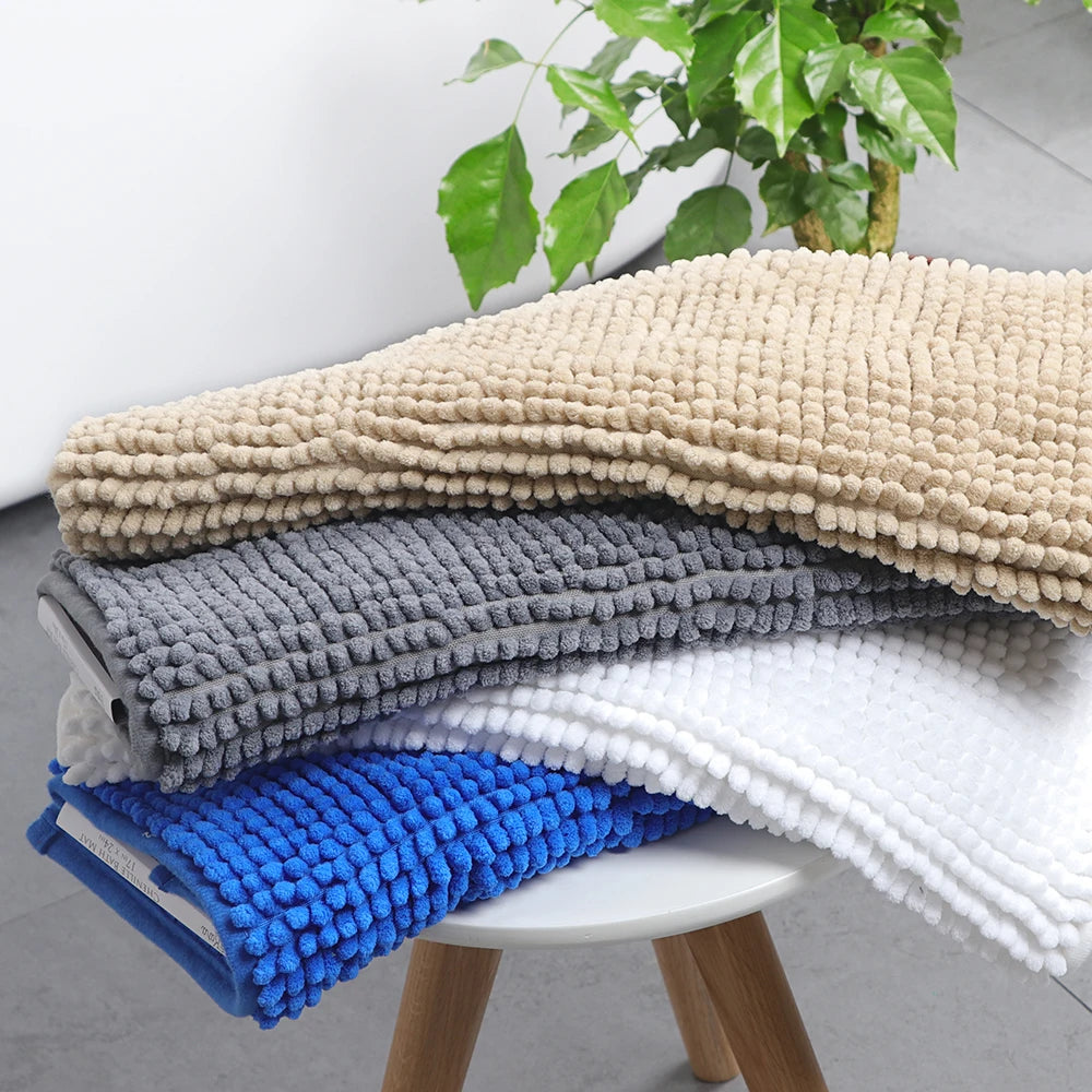 FMT Short Hair Machine-Made Chenille Bath Mat Set Solid Color with Hot Melt Adhesive Bathroom Mats