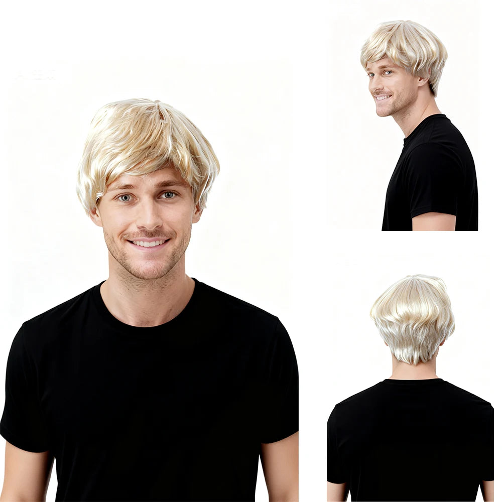 Premium Men's Short Straight Blonde Wig Heat Resistant Synthetic With Natural Hairline Hair Accessory for Daily Party Cosplay