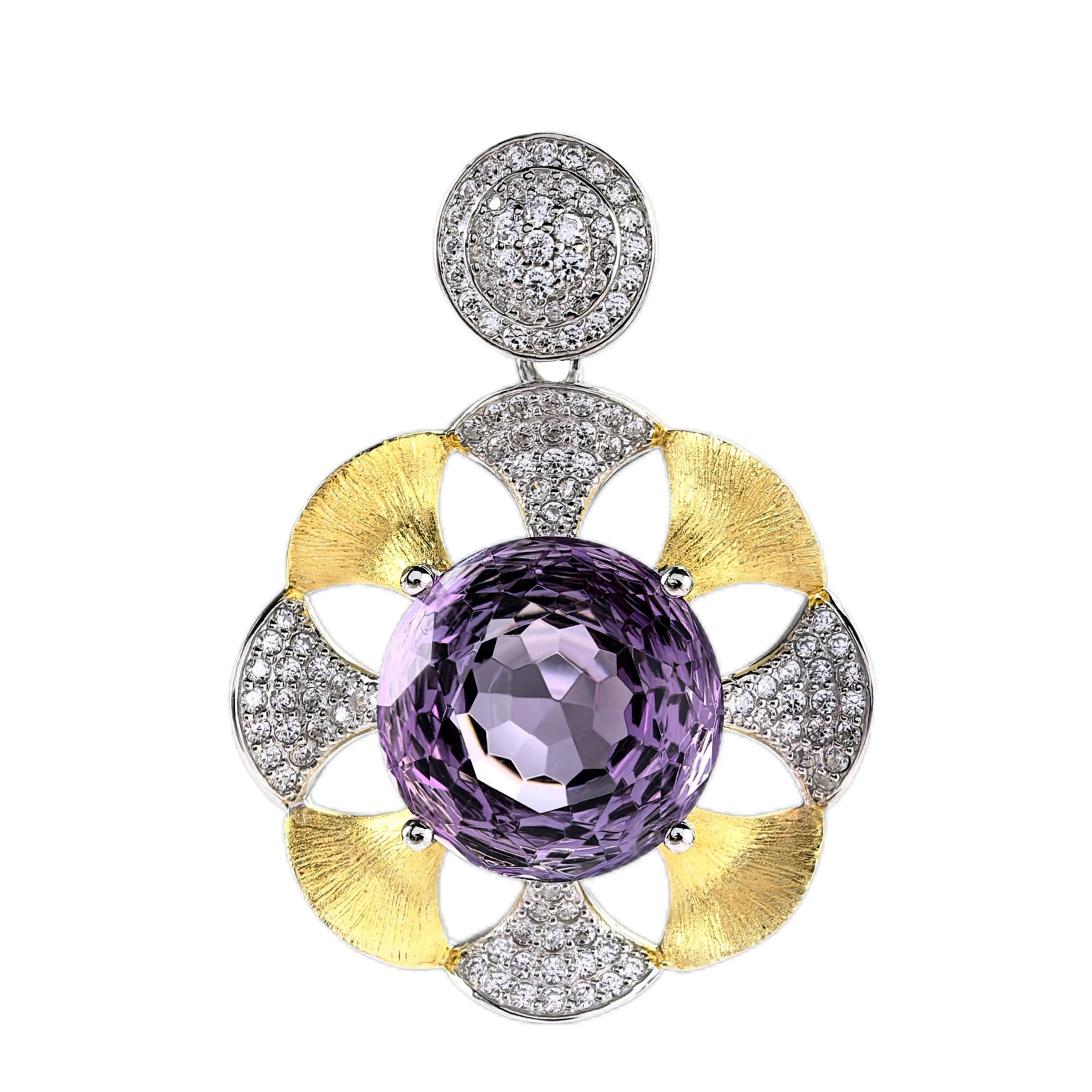 Graceful Rhodium and Gold Plated 925 Silver Jewelry Natural Amethyst Flower Pendant for Women Anniversary Gift