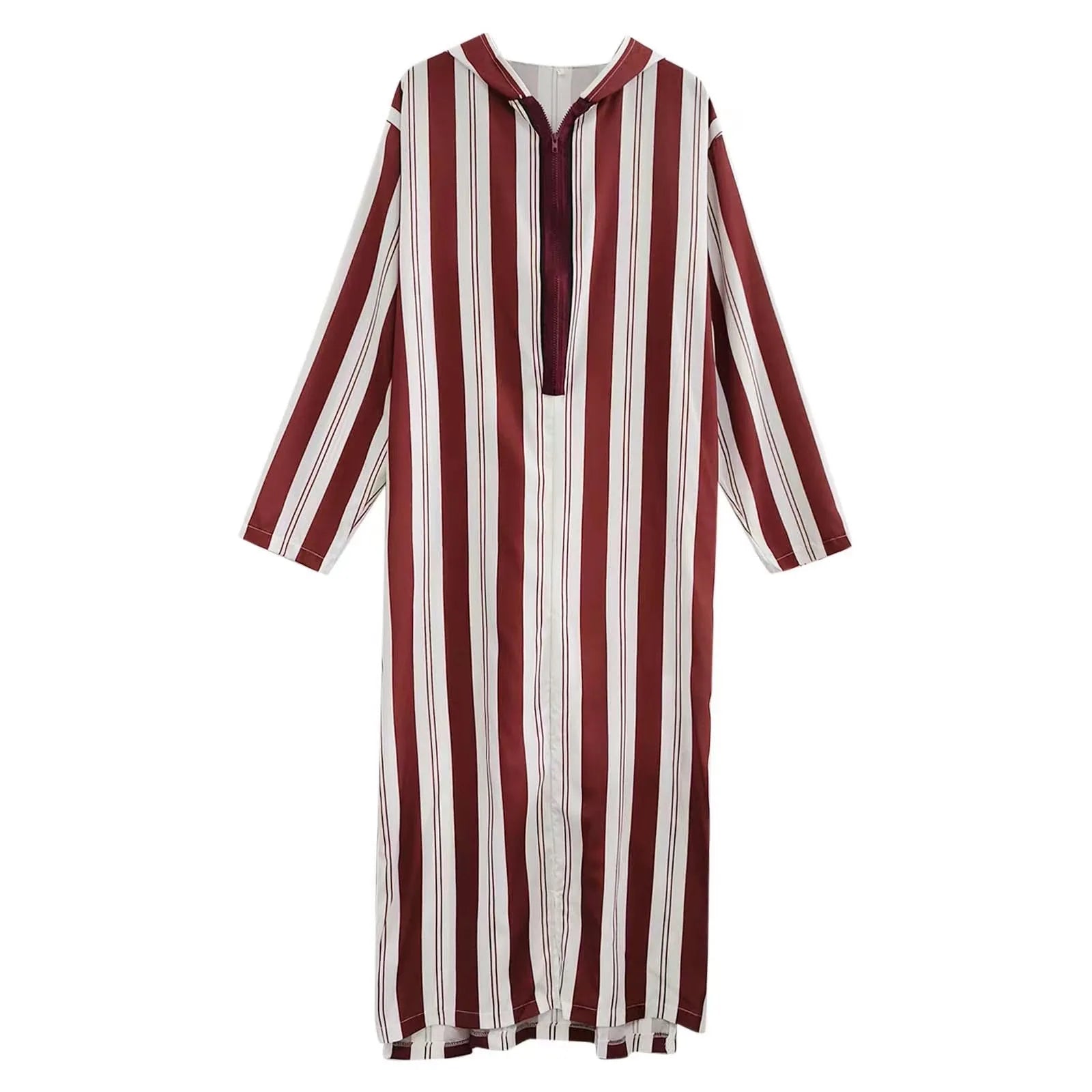 2024 Spring and Autumn New Fashion Casual Men's Robe Hoodie Digital Printed Colored Striped Long Muslim Outerwear