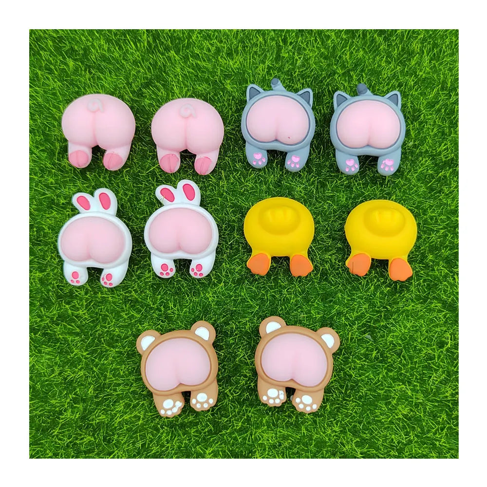 100pcs Simulation Cartoon Animals Hip Flatback Butt Resin Cabochons Crafts Miniature Art Phone Decoration Hair Bow Accessories