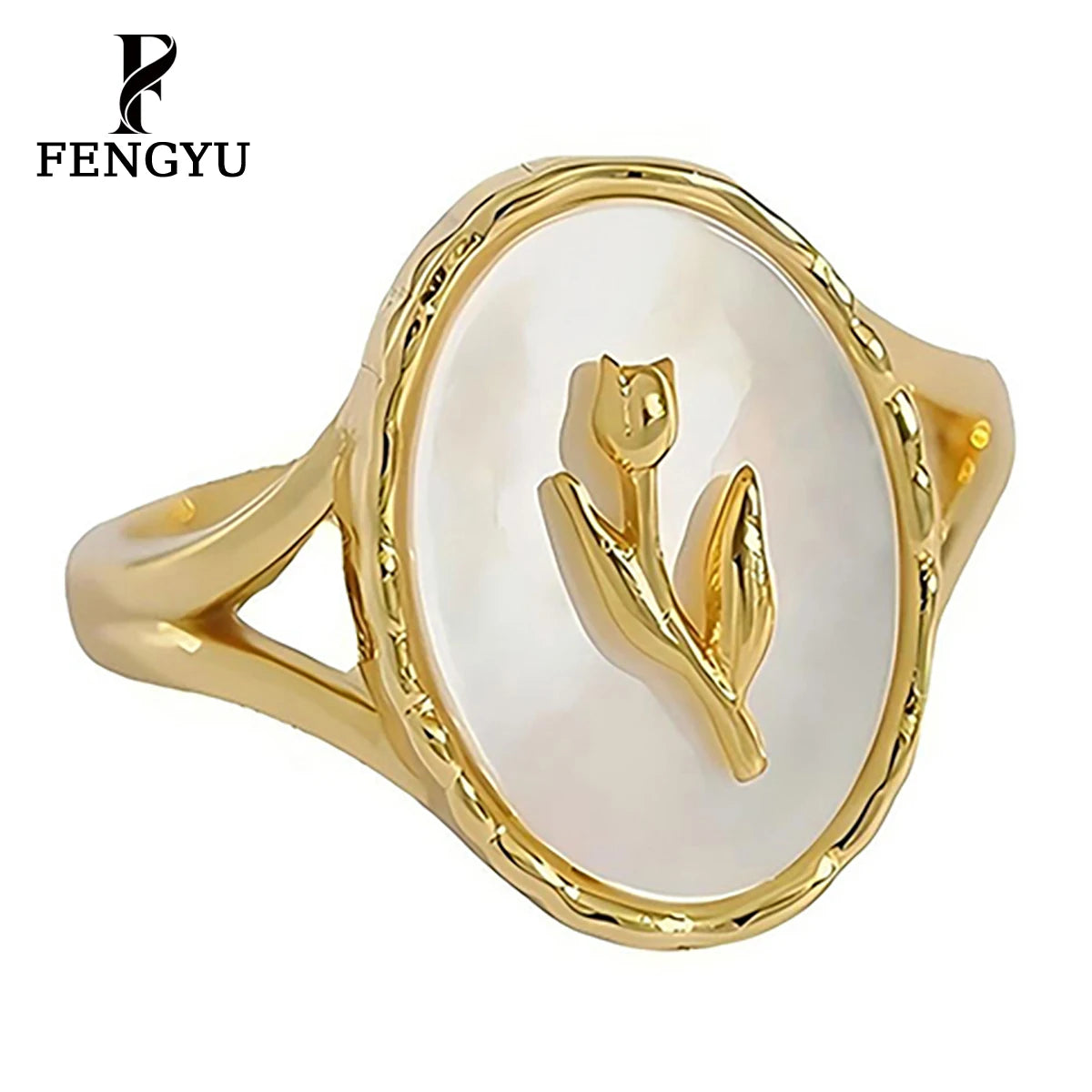 Fine 18k Gold Shell Tulip Rings Irregular Women 925 Sterling Silver Fashion Adjustable Gemstone Ring Custom Jewelry Wholesale