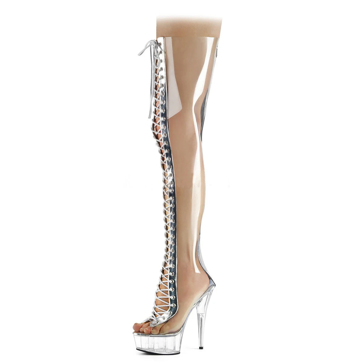 Lace up Exotic Dancer Boots 15cm High-heeled Shoes Crystal Over-the-knee Platform Boots Thigh High 6inch Lady Pole Dancing Boots