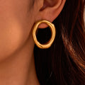 Hot Sale Fashion 18K Gold Plated Stainless Steel Waterproof Hyperbole Irregular Circle Stud Earrings for Women