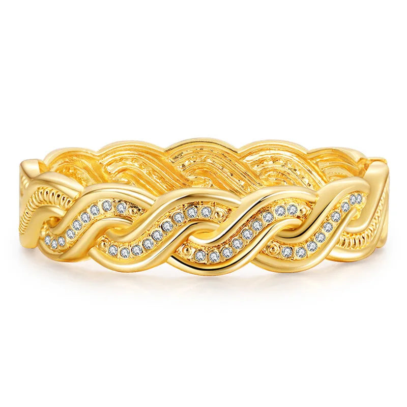 DHJ60434 Wholesale New Design European and American Gold Plated Vintage Twisted Flower Inlaid Zircon Bangle