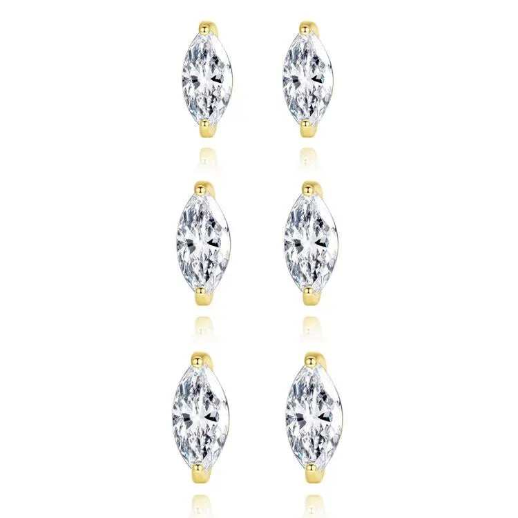 CZCITY Free Shipping Horse Eye Cutting Zirconia Zircon Gold Earring Women Sterling Silver Jewelry Stud Earrings Gold