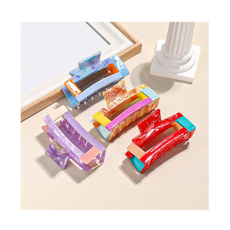 Multicolor Acetate Rectangle Grab Clip Hairpin Daily Life Girl Disc Ponytail Hair Decoration Hair Claws