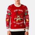 Men's Christmas Sweaters Cartoon Pattern Jacquard Embroidery Pullover Merry Drunk 25 Long Sleeves Front Logo for Autumn Winter