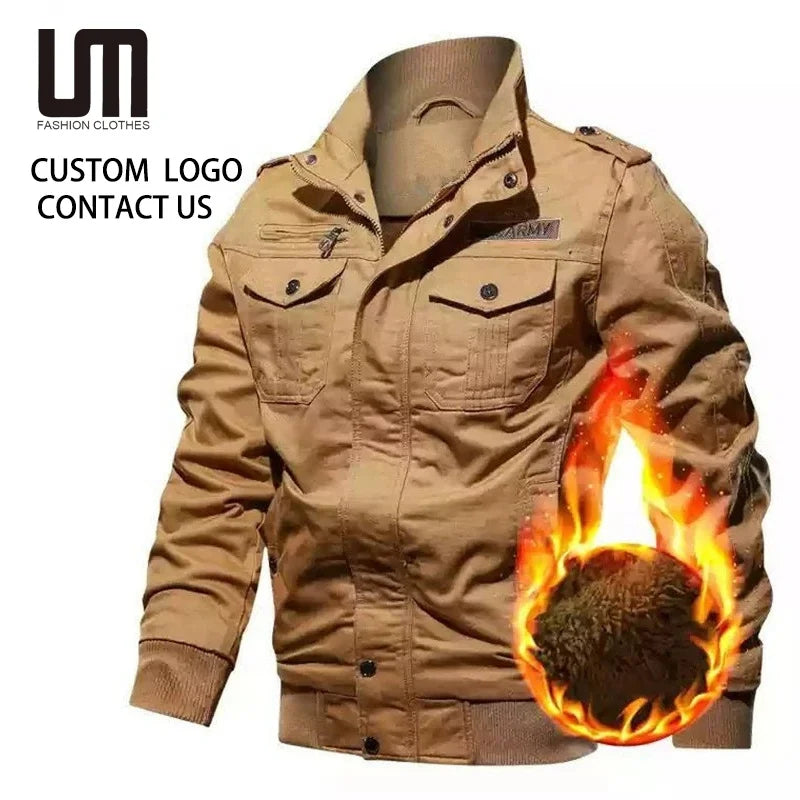 2025 Men's Autumn/Winter Custom Logo Windbreaker Jacket - Cotton Fleece Bomber Coat (Wholesale Plus Size Outdoor Wear)