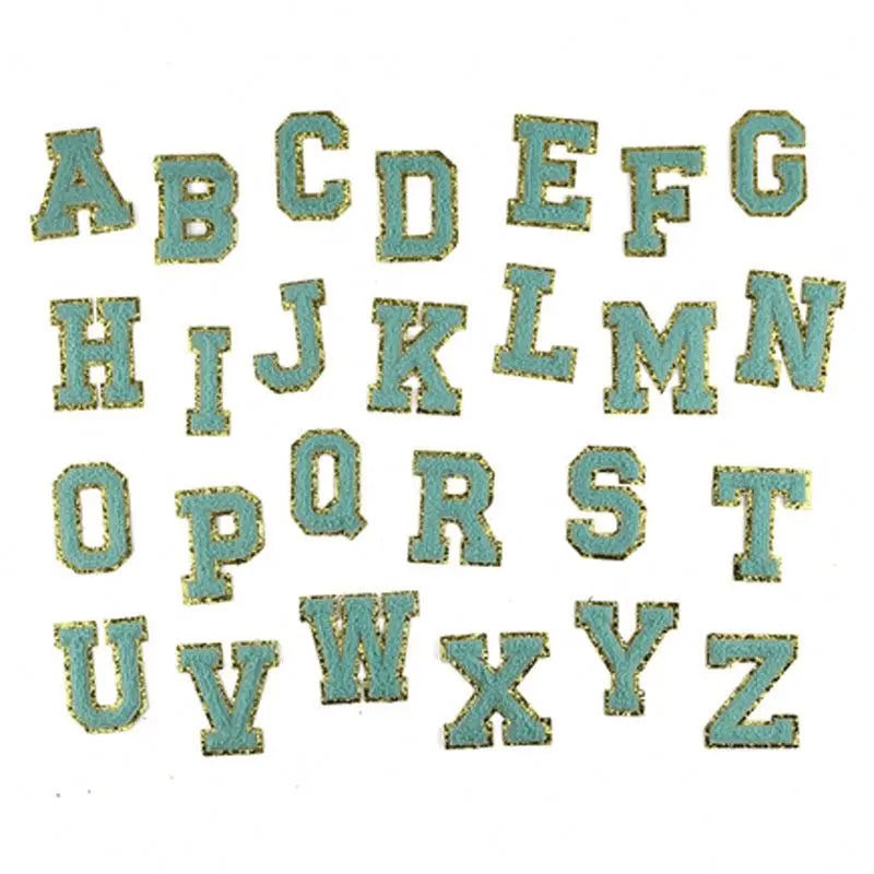 8cm 6.5cm 5.5cm 7 Color Chenille Embroidered Alphabet Patches with Glitter A-Z Letter Embroidery Patches for Girls Clothing