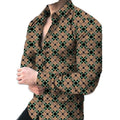 2025 Men's New Style Casual 3D Printed Long-Sleeved Lapel Vintage Dress Style Polo Shirt for Summer Formal Vintage Clothing
