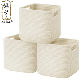 KUYUE Set of 3 Foldable Cotton Rope Storage Box Storage Basket Clothes Organizer Storage Bin