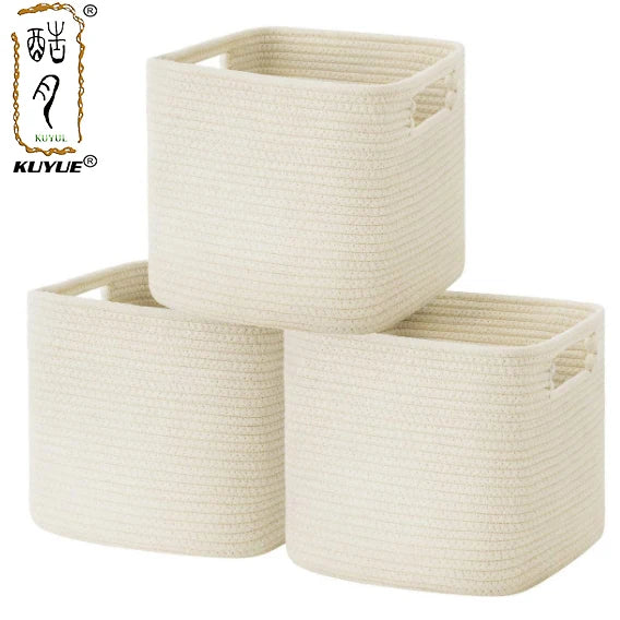 KUYUE Set of 3 Foldable Cotton Rope Storage Box Storage Basket Clothes Organizer Storage Bin