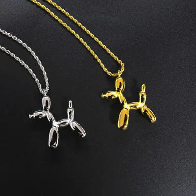Hip Hop Gold Silver Dog Animal Charm Necklace for Men Women Sweater Chain Titanium Steel Balloon Puppy Dog Pendant Necklace
