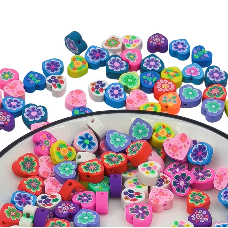 Hot Selling 10mm Flower love Polymer Soft Clay Slice DIY Mobile Phone Chain Bracelet Jewelry Loose Bead Wholesale