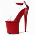 Elegant Transparent Red Flower Peep Toe Women's 8 Inch High Heels Ankle Strap Platform for Full Dress Stripper Pole Dance