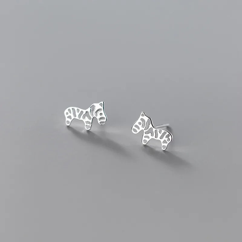 Fashion Girls 925 Sterling Silver Small Pony Horse Earings Cute Animal Zebra Shape Stud Earrings Jewelry for Women
