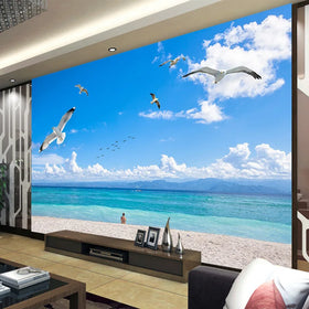 Large Mural Living Room Bedroom Entrance Wallpaper 3D 8D Tv Background Three-Dimensional Sea Beach Wallpaper