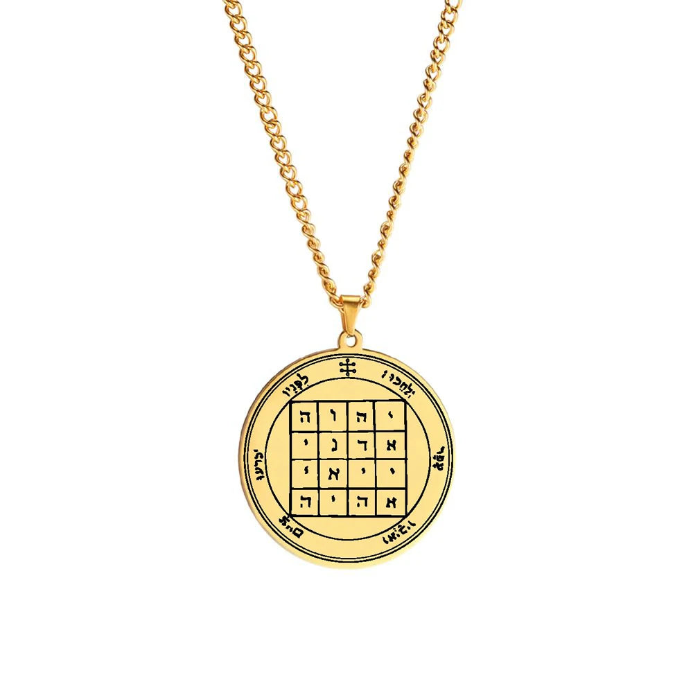 HLSS031-040 King Solomon Seal Moon Saturn Talisman Amulet Jewelry Pentacle Coin Medallion Stainless Steel Pendant Necklace