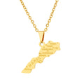Words Lasering Gold Morocco Map Pendent Necklace in Stainless Steel