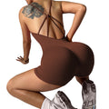Women's Compression Stretch Soft Quick Dry Padded Ribbed Scrunch Back Seamless Dance Bodysuit Sports Jumpsuit
