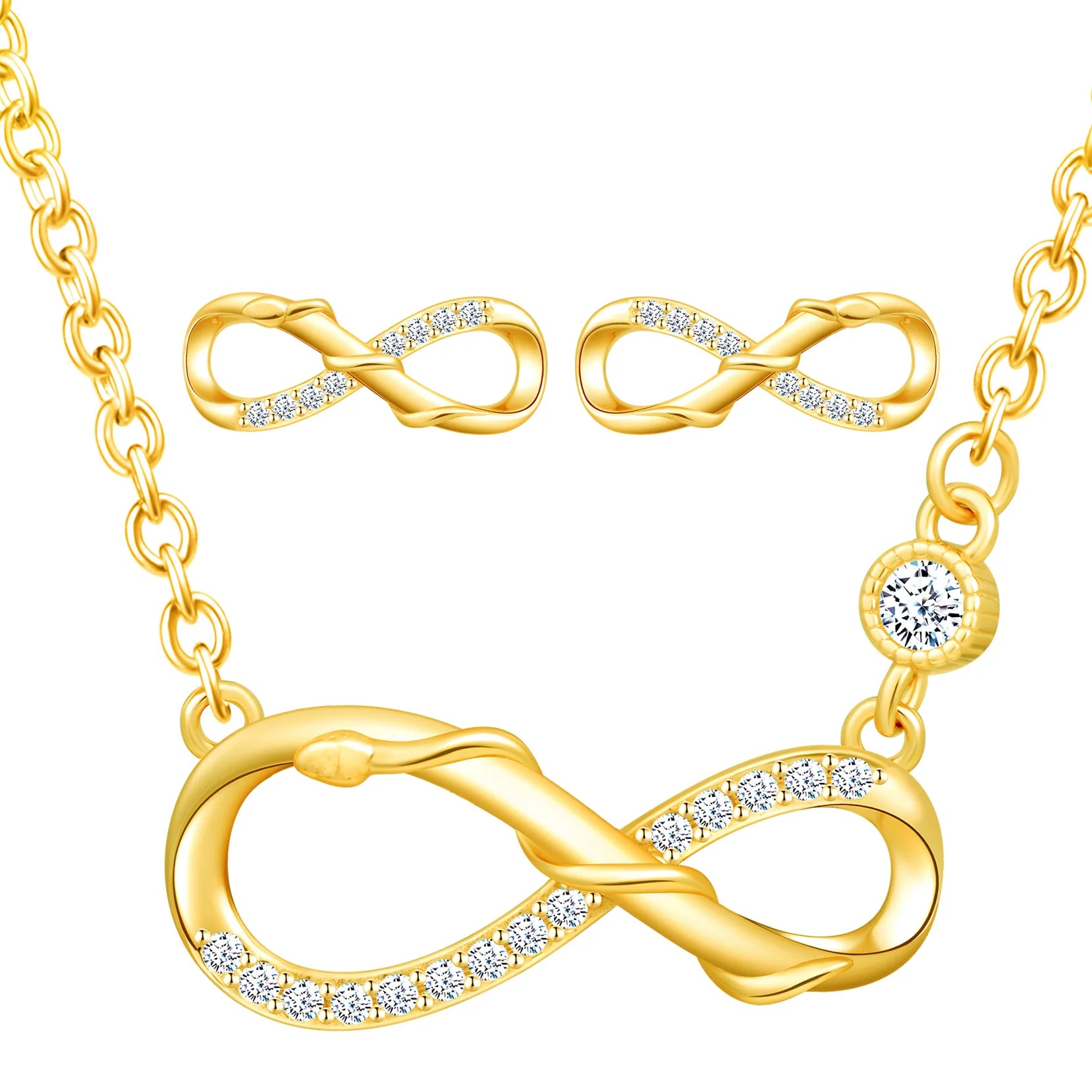 925 Silver Necklace Stud Earrings Infinity Snake Jewellery Sets